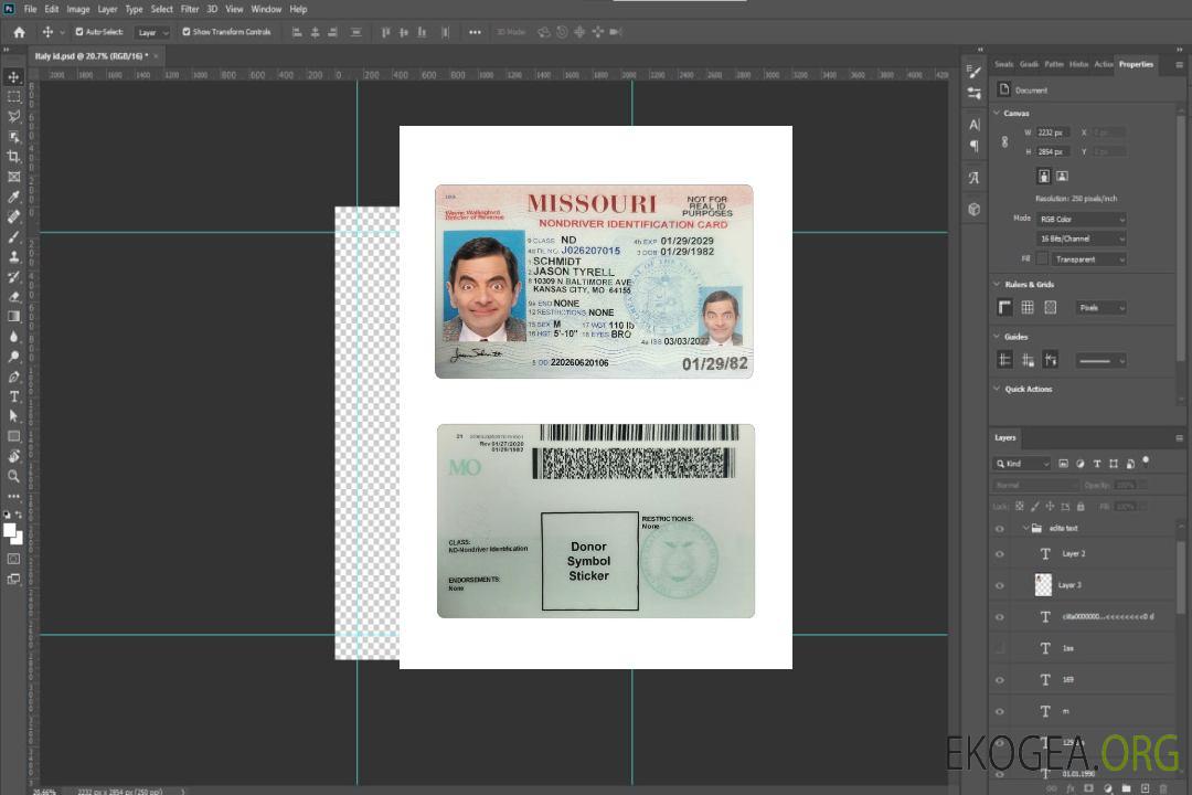 Carte d'identité du Missouri aux États-Unis template Carte d'identité du Missouri aux États-Unis template